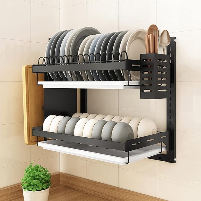 2 Tiers Wall Mounted Dish Drying Rack - Image 4