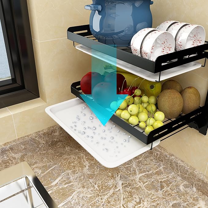 2 Tiers Wall Mounted Dish Drying Rack - Image 2
