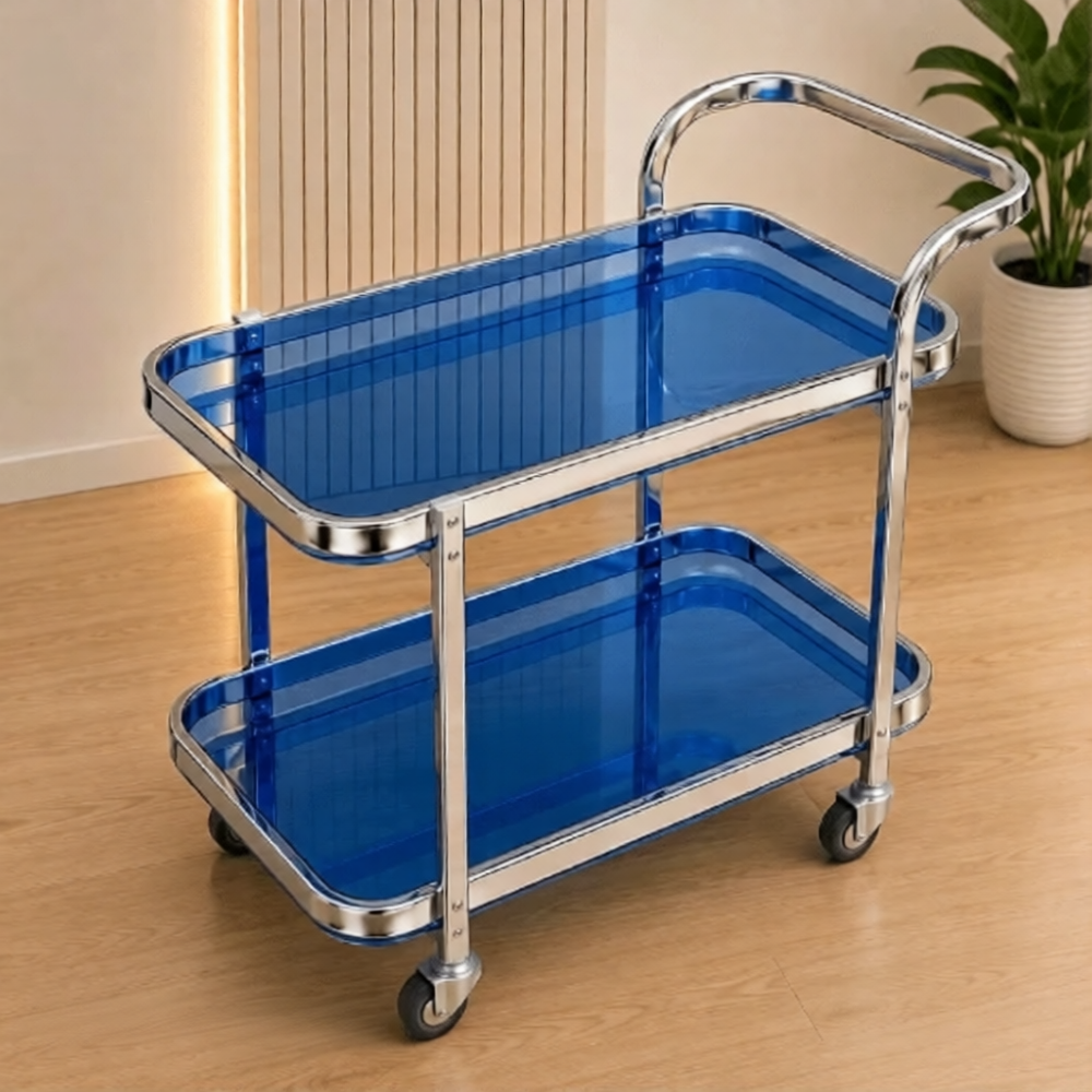 Tea And Food Serving Trolley -2 Layer SS Steel - Image 2