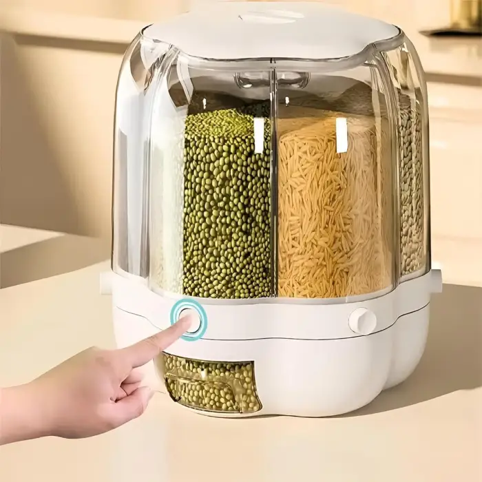 Rotating Rice Dispenser 6-Grids Rice Cereal Grains Storage Container 10 Liter - Image 2